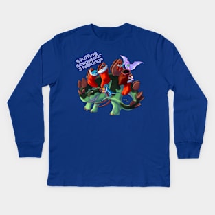 HoliDinos: Stuffing Stegosaur Stockings {Text} Kids Long Sleeve T-Shirt